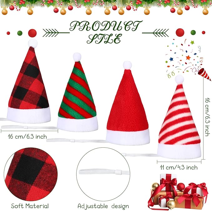 Svee 8 Pieces Christmas Santa Hats for Dog Cat with Adjustable Chin Strap Holiday Party Cute Costumes for Puppy Kitten Small Dogs and Cats Winter Party Dress up Props Supplies Gifts(Striped)