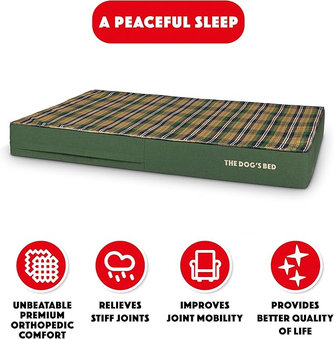 The Dog’s Bed Orthopedic Memory Foam Dog Bed, XXL Green Tartan, Pain Relief for Arthritis, Hip & Elbow Dysplasia, Post Surgery, Lameness, Supportive, Calming, Waterproof Washable Cover