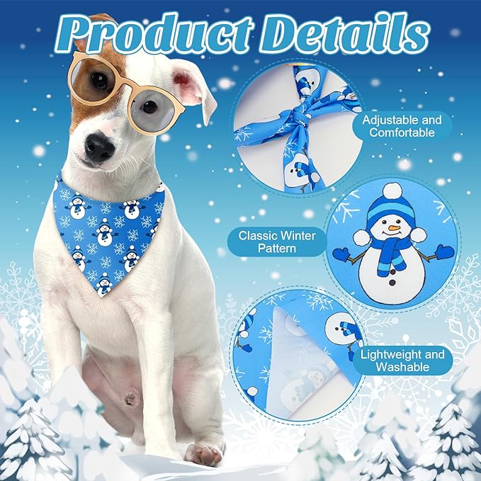 Sanwuta 50 Pcs Winter Dog Bandanas Bulk and Charm Collar Bow Ties Set 25 Snowflake Bandanas for Dogs 25 Snowflake Doggie Collar Triangle Cat Scarf Bowtie for Small Medium Large Pet Winter Costume