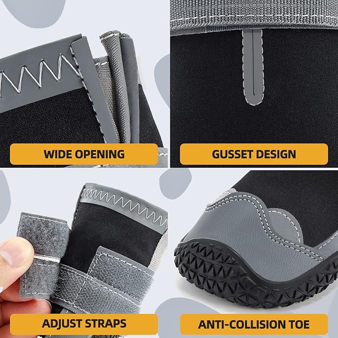 Dog Shoes for Large Dogs, Medium Dog Boots & Paw Protectors for Hardwood Floors, Outdoor Dog Booties for Hot Pavement Winter Snow Hiking, Waterproof Dog Shoes with Reflective Strips Size 7