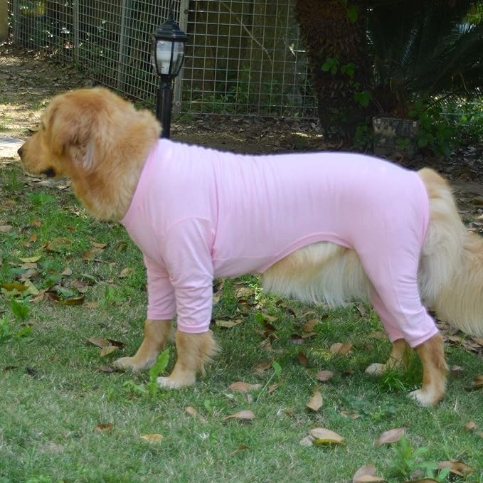 Lovelonglong Four Feet Dog Lightweight Pajamas, Pure Cotton Dog Jumpsuits 4 Legs Dog Onesies T-Shirt Stylish PJS Puppy Costume for Large Medium Small Dogs Pink XS