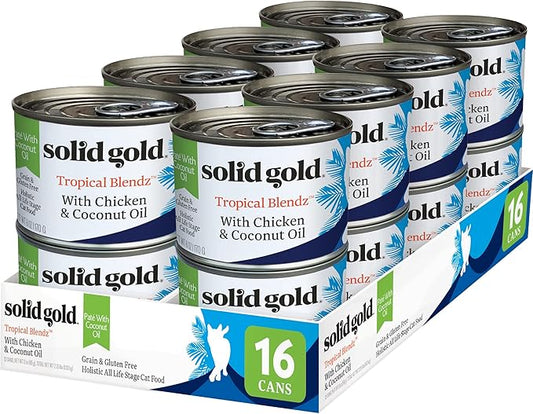 Solid Gold Tropical Blendz Wet Cat Food - Chicken Pate in Coconut Oil - Canned Cat Food, 16 Pack