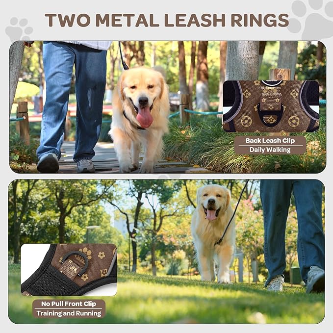 FURRYFECTION Dog Harness | No Pull Dog Harness | Reflective Oxford | Padded Handle | 4 Adjustable Straps | 2 Leash Clips | No Choke Pet Vest Harness for Small Medium Large Dogs | Dark Brown | XL