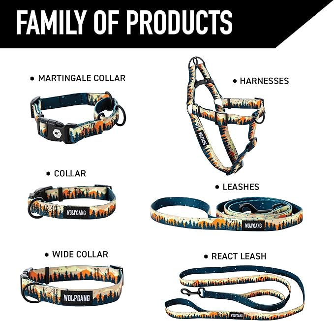 Wolfgang Heavy Duty Martingale Dog Collar with Quick Release Nylon Buckle for Walking & Training, Overland Print, Small