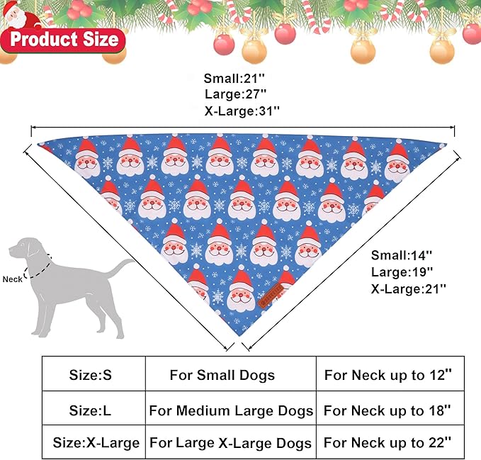 ADOGGYGO Christmas Dog Bandanas 2 Pack, Reversible Triangle Santa Snowman Pet Xmas Scarf, Adjustable Fit Christmas Bandanas for Medium Large Dogs Pets (Large)