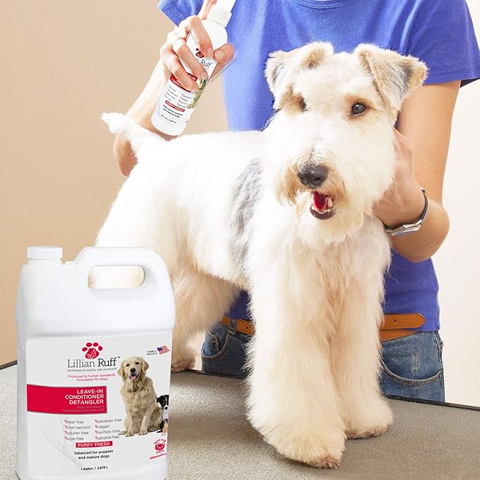Lillian Ruff Leave-in Dog Conditioner & Detangler Spray - pH Balanced After-Bath No Rinse Hydrating Dog Conditioning Spray - Silky Shine Spray for Dry Skin, Itch Relief, Detangling & Dematting (8oz)