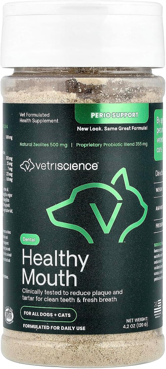 VetriScience Dental Care Powder, Perio Support Clinically Tested Dental Supplement for Small, Medium and Large Breed Dogs, Freshen Breath, Control Plaque and Tartar, Oral Health, 4.2 oz