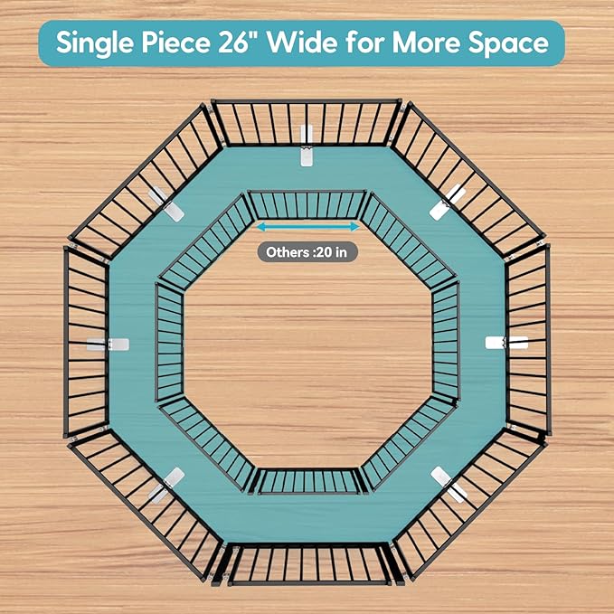 No Pawblems Free Standing Dog Gate with Door, 30'' Tall Foldable Dog Fence for Indoor & Outdoor, Up to 208 Inch Extra Wide Puppy Gate for Stairs, Hallways, Doorways, Deck, Yard (Black, 8 Panels)