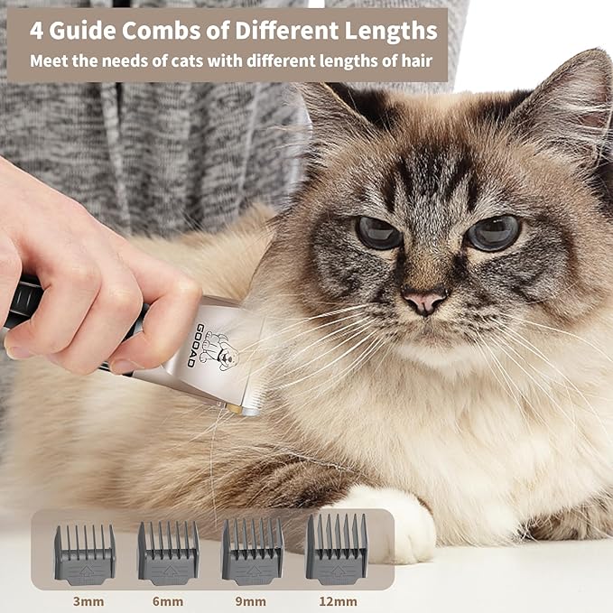 Cat Clippers for Matted Hair, Cat Grooming Kit, Cordless Cat Shaver for Long Hair, Low Noise Paw Trimmer, Cat Hair Trimmer for Grooming,Quiet Pet Hair Clippers Tools for Cats Dogs (Gold)