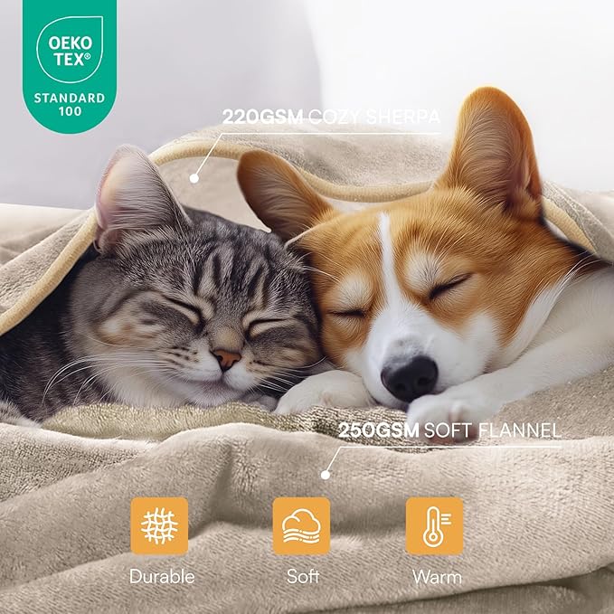 Luciphia Waterproof Pet Blanket, Liquid Pee Proof Dog Blanket for Sofa Bed Couch, Reversible Sherpa Fleece Furniture Protector Cover for Small Medium Large Dogs Cats, Khaki+Beige Small（40" x 28"）