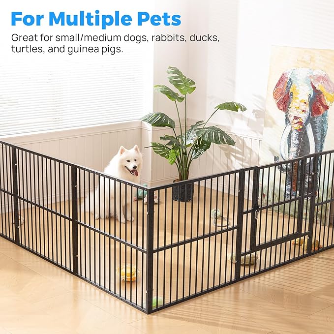 Dog Playpen - 32" Height Dog Pen, Heavy Duty Puppy Pen with Door, Safe & Sturdy, Easy Assemble for Indoor/Outdoor Pet Playpen (8 Panels with Door, Grey)