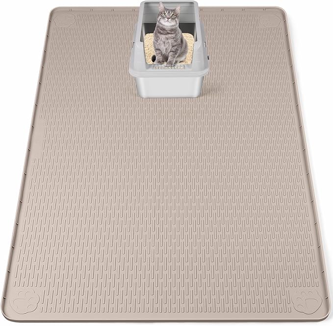 Cat Litter Mat, XXL Extra Large 50" x 35" Silicone Mat Litter Trapping Mat for Scatter Control, Soft on Kitty Paws, Easy to Clean (Khaki)