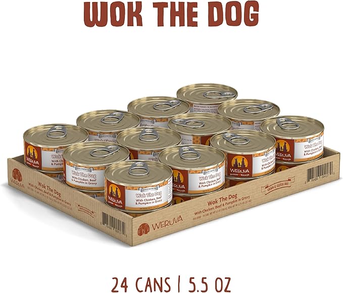 Weruva Classic Dog Food, Wok The Dog with Chicken, Beef & Pumpkin in Gravy, 5.5oz Can (Pack of 24), Brown
