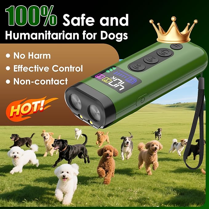 Dog Bark Deterrent Device, 65 FT Range,3X Ultrasonic Bark Deterrent Device & Ultrasonic Dog Trainer - Anti-Barking Device with Color Display, Safe & Effective Alternative to Bark Collars - Green