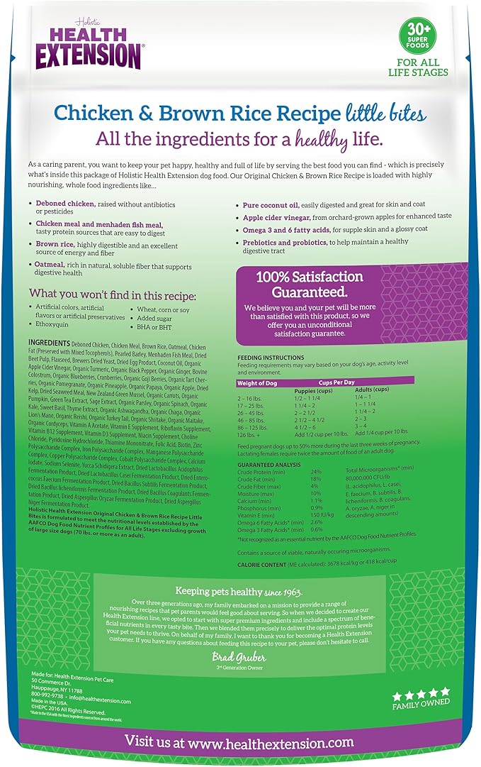 Health Extension Little Bites Dry Dog Food for Small Breeds, Chicken & Brown Rice Recipe, with Probiotics & Superfoods for Digestion & Coat Health, 10 lb Bag (Pack of 1)