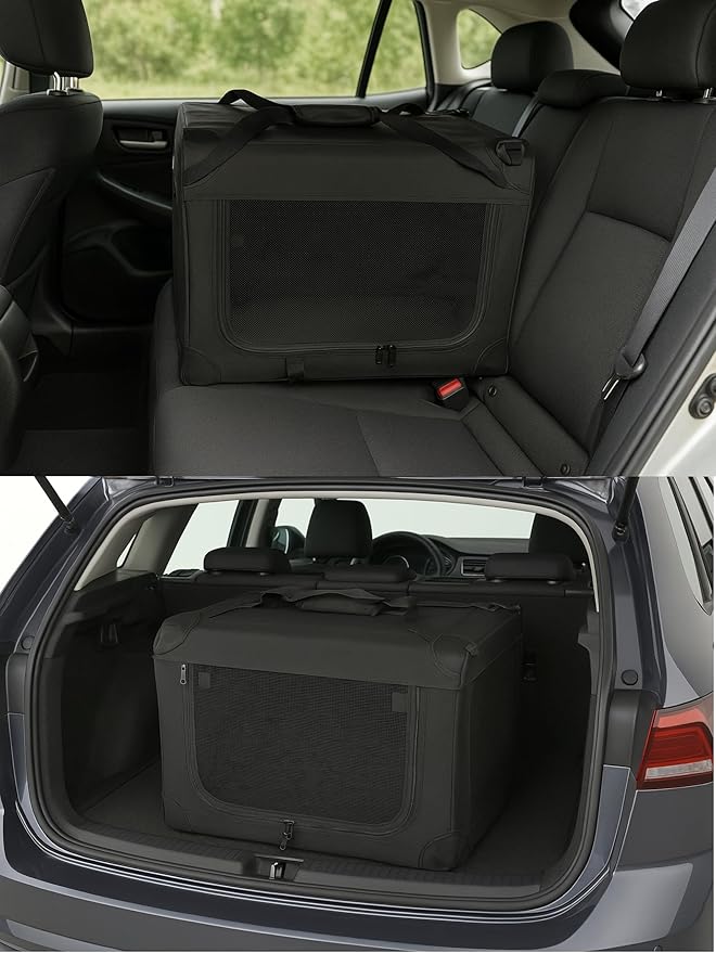 Meraki Home 3-Door Soft-Sided Mesh Pet Carrier – Portable Foldable Travel Crate Kennel for 2 Cats, Medium Dogs, Rabbits – Indoor/Outdoor Use, M Size (27"x21"x21"), Black