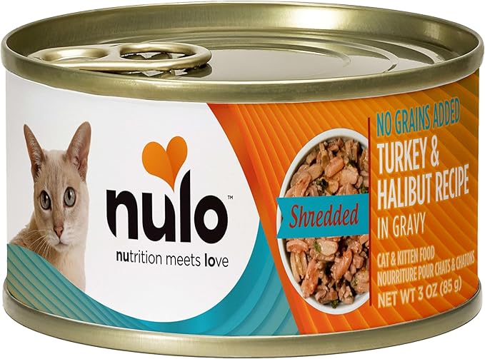 Nulo Turkey & Halibut Grain-Free Shredded Wet Canned Cat Food, 3 Ounce (Pack of 24)