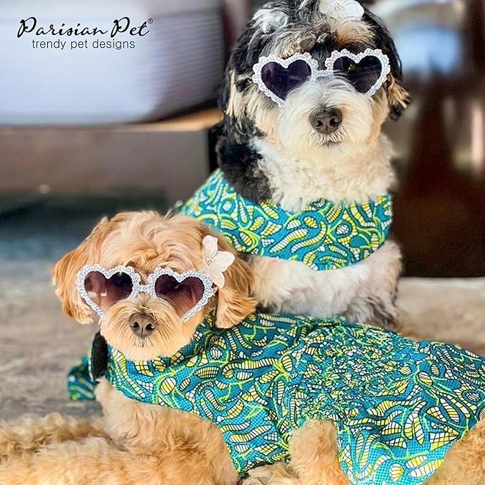 Parisian Pet Tribal Leaves Dog Dress - Summer Beach Outfit With Ruched Waist - Lightweight Puppy Clothes for Large Dogs Girl 2XL
