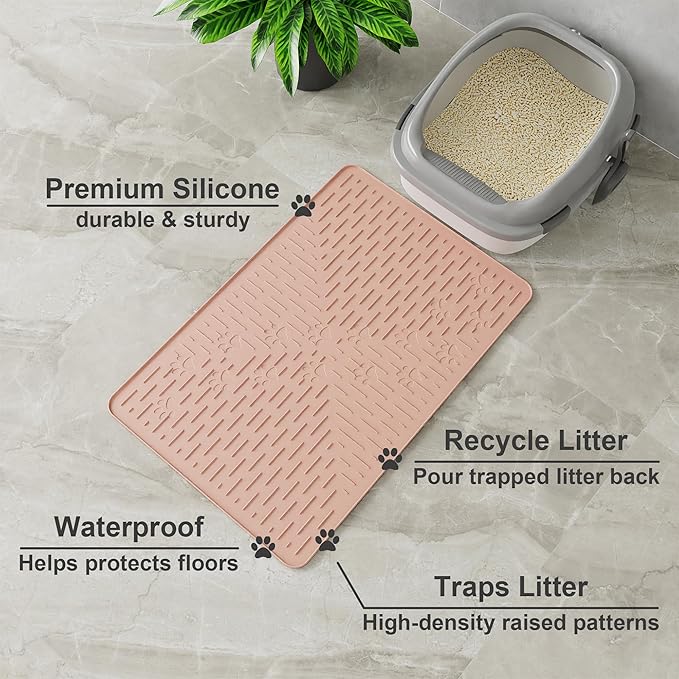Cat Litter Mat Large Trapping Mat Premium Silicone Rubber 23.5x16 Coral, Waterproof and BPA Free Kitty Litter Box Mat, Easy to Clean and Keeps The Floor Tidy