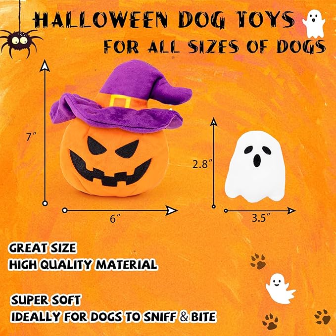 Halloween Dog Toys - Pumpkin & Ghosts Dog Halloween Toys, Squeaky Plush Dog Toy, Gifts for Small Medium Large Dogs, Hide and Seek Dog Toy