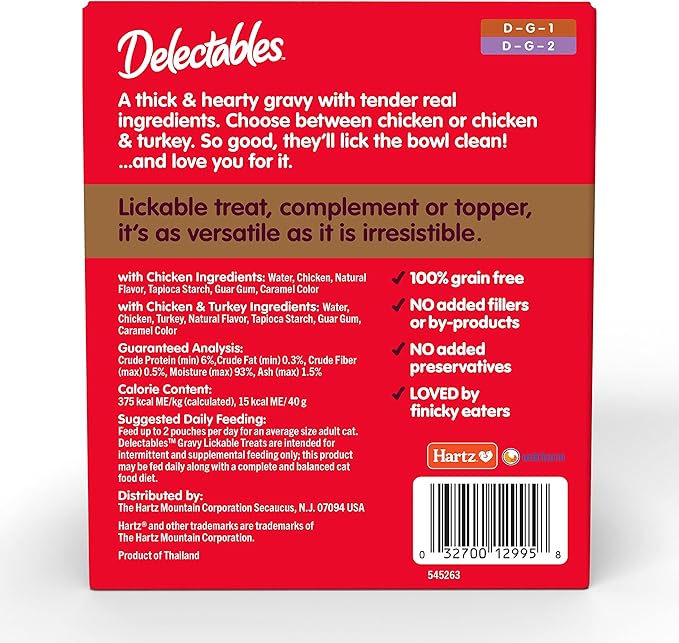 Hartz Delectables Gravy Non-Seafood Lickable Wet Cat Treat & Food Topper, Chicken Flavor Variety, 12 Pack, 1.40 Ounce (Pack of 12)
