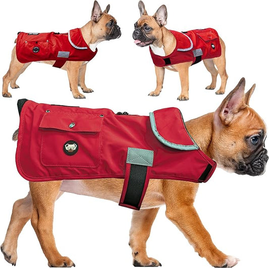 Joyride Harness FrostFlex Dog Winter Jacket - Fleece Lined & Water-Resistant - Snowsuit with Pockets for Treats & Poop Bags - Durable Cold Weather Dog Coat - Red Rush-M