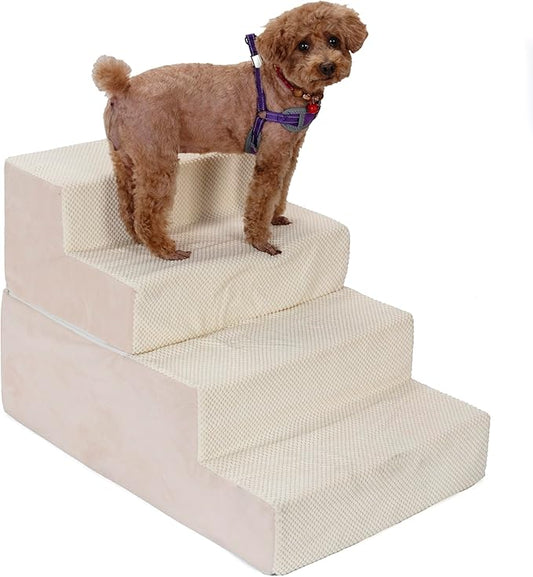 Dog Stairs for Medium Dogs, 20" W, 20" H, 4 Tiers Pet Steps with High-Density Foam and Removable Cover to Get on High Beds Couch,20×30×20inches, Beige