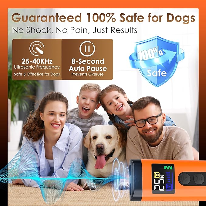 Dog Bark Deterrent Device – 65FT Range Anti Barking Device for Dogs, Stops Neighbor’s Dog Barking with 3 Ultrasonic Frequencies (25/30/40kHz) & 5 Sound Modes, for Indoor & Outdoor Training