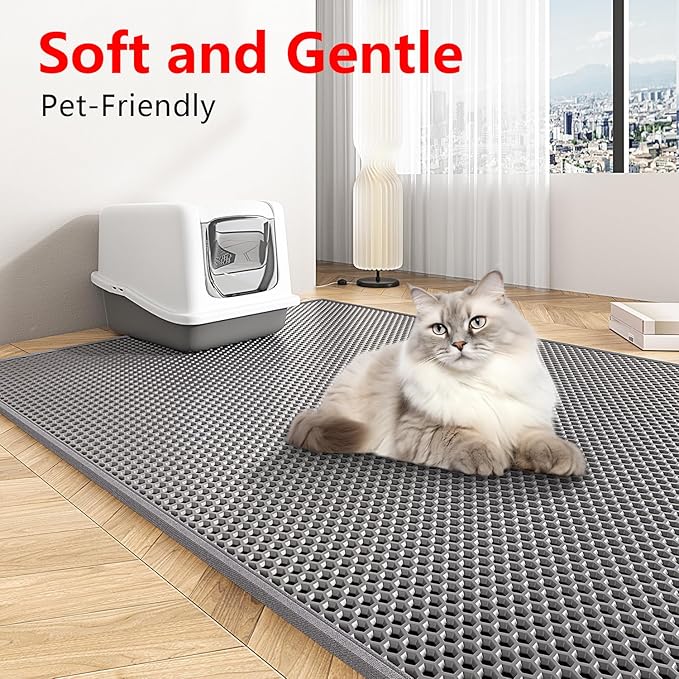 Cat Litter Box Mat: 47"x 36" Waterproof Kitty Cat Litter Trapping Mat, Easy-clean Double-layer Scatter Control Pad Rug(Grey)