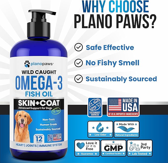 Omega 3 Fish Oil for Dogs - Better Than Salmon Oil - Dog Fish Oil Supplement to Reduce Shedding & Itching - Supports Joints, Brain, and Heart Health - Skin and Coat Supplement - Liquid Fish Oil