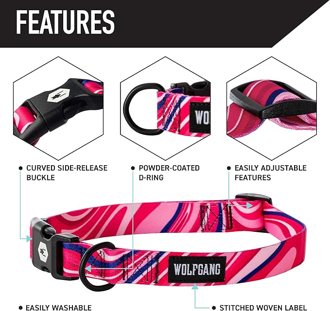Wolfgang Heavy Duty Martingale Dog Collar with Quick Release Nylon Buckle for Walking & Training, MarbleSwirl Print, Small