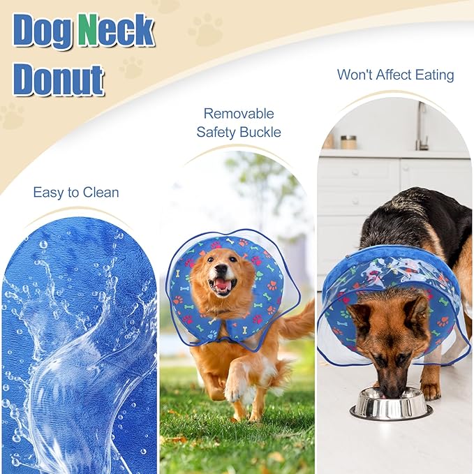 Dog Cone, Inflatable Dog Cone for Small, Medium, and Large Dogs, Soft Cone for Dogs After Surgery with Adjustable Buckle, Adjustable Soft Recovery Collar with Detachable Cove