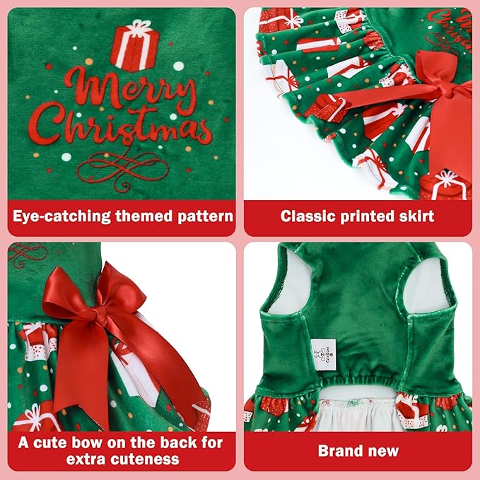 CuteBone Velvet Dog Dresses Christmas for Small Dogs, Stylish & Soft Fabric, Comfortable Fit for Everyday Wear, Perfect for Special Occasions NCVA21L-D
