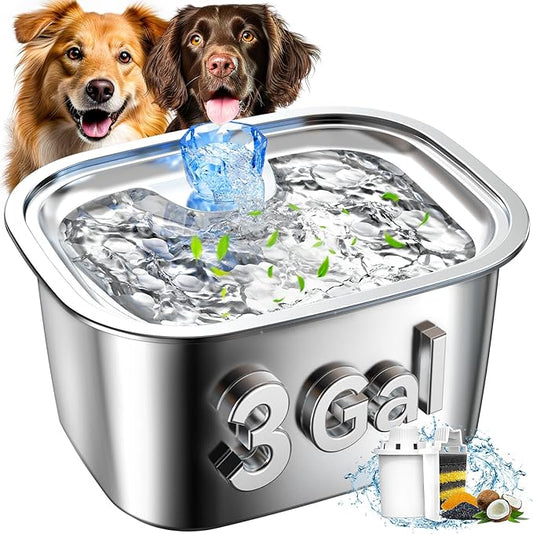 Stainless Steel Dog Water Fountain,3 Gallon Large Pet Water Fountains for Dogs and Cats, 12L /422oz Dog Water Bowl Dispenser w/Filter Drinking Bowls Indoor, Cat Founatin Quiet Pump, Easy to Use