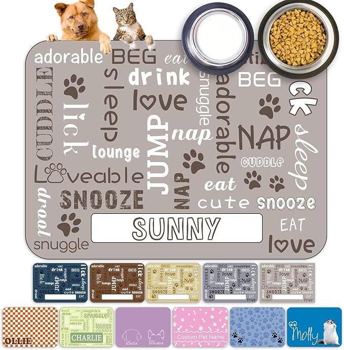 Personalized Dog Cat Food Mat Waterproof Non Slip Pet Bowl Name Mat Absorbent Quick Dry Custom Feeding Mat for Floors