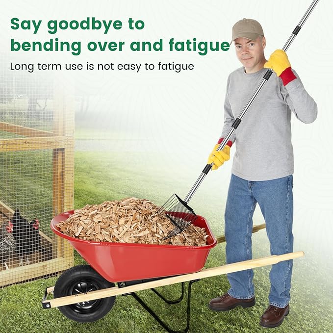 10Inch Chicken Poop Scooper, 35" to 75" Long Chicken Coop Litter Scoop with Stainless Steel Handle, 4 in 1 Multifunctional Heavy Duty Litter Sifting Shovel, Non Stick Detachable Cat Litter Sifter