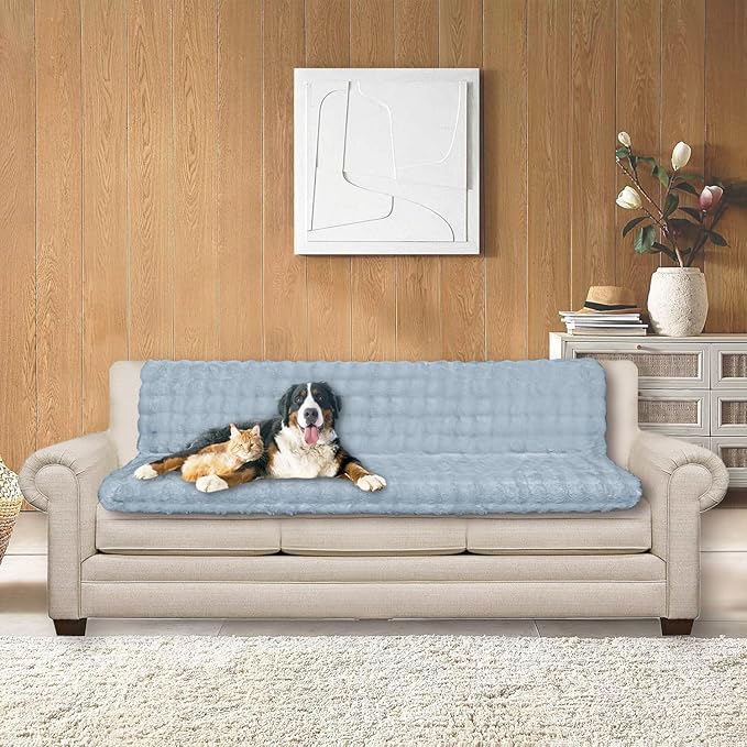 Dogs/Cats Bed Mats, Dog Pad Washable Removable Couch Cover with Anti-Slip Back, Plush Long Fur Mat, Perfect for Small, Medium and Large Dogs.(Light Gray-Bubble, 52"x82")