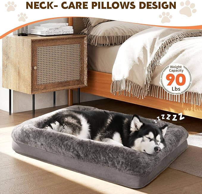 Dog Bed Medium to Large Dogs - Waterproof Couch with Removable Washable Cover and Egg Crate Foam Comfort Cage Beds Zipper Non-Slip Bottom Pad Bite-Proof