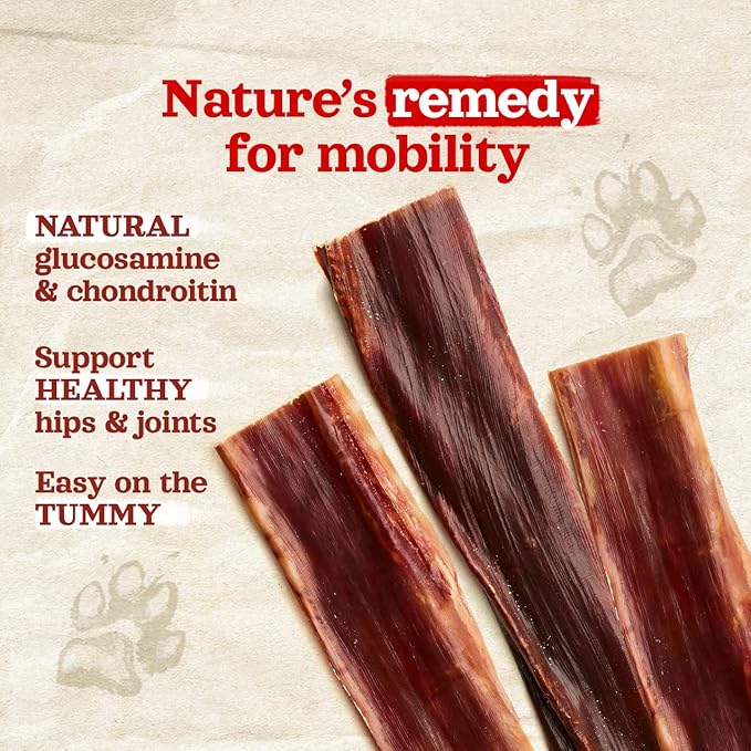 Natural Farm Beef Jerky Gullet Sticks Flat - 5-Inch (20-Pack), Grass-fed Beef, Glucosamine & Chondroitin, Rich Flavor, Highly Digestible, Chewy Yet Tender