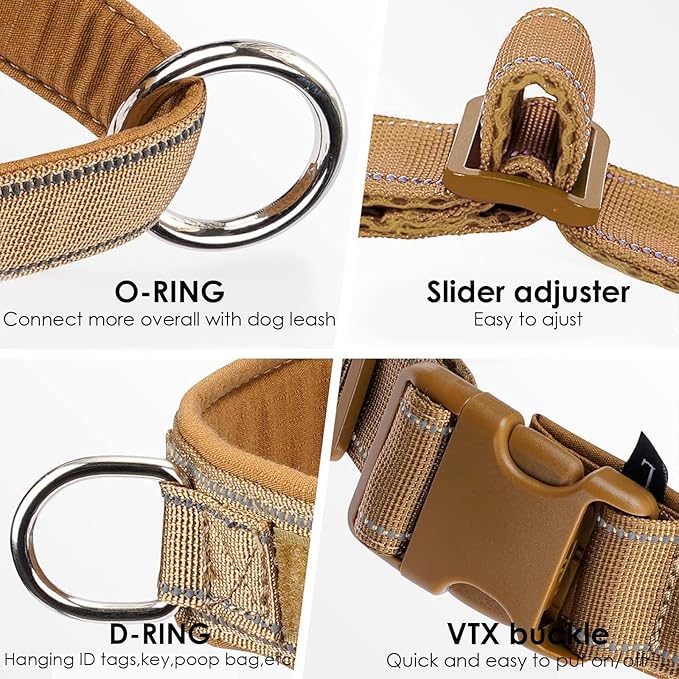 No Pull Dog Harness Brown for Small Medium Large Sized Dogs, Reflective Escape Proof Adjustable Dog Harnesses with 2 Patch, XL