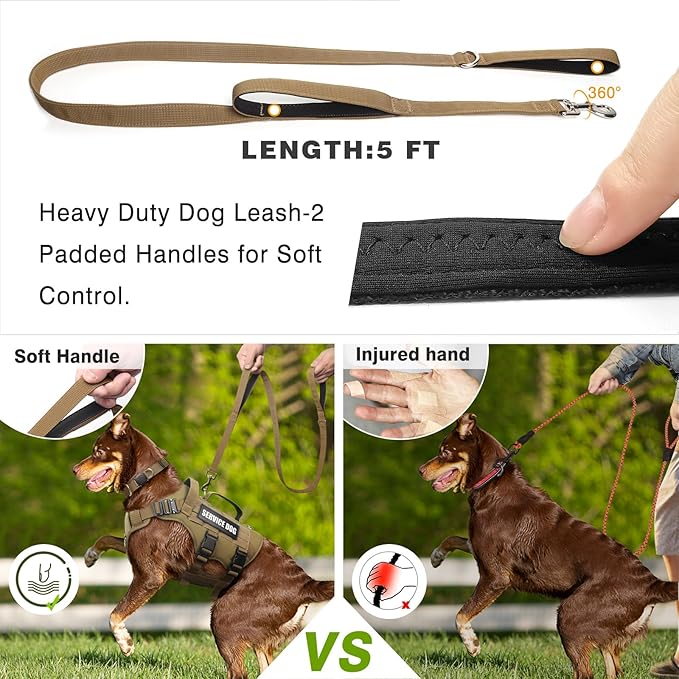 WINSEE Tactical Dog Harness with Dog Leash, Dog Collar, Service Working MOLLE Vest with 10 Pet Patches for Large Dog, No Pull Military Harness and Backpack with Airtag Holdler