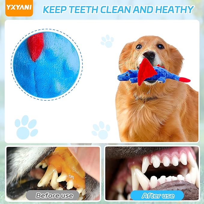 Dragon Dog Squeak Plush Toy Chew Toy Resistant to Bite Keeps Dogs Healthy and Happy Birthday Gift Suitable for Large, Medium and Small Dogs Blue 14 Inch