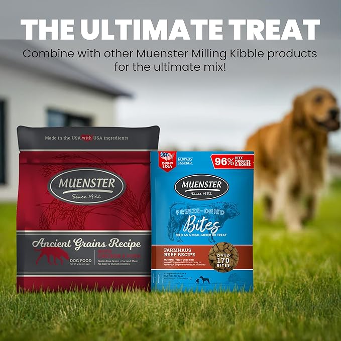 Muenster Freeze Dried Beef Bites - Dog Food, Treat, Mixer or Topper (5oz) - Grain-Free