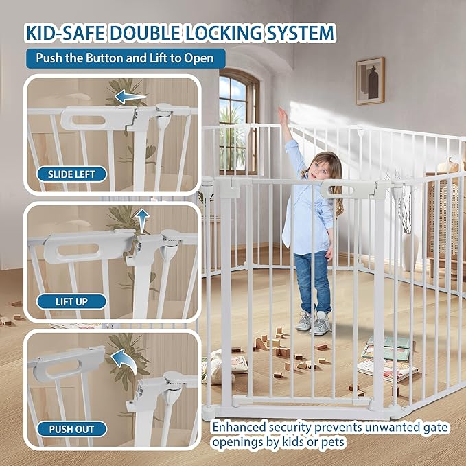 BalanceFrom Easy Walk-Thru Safety Gate for Doorways and Stairways with Auto-Close/Hold-Open Features, 36-Inch Tall, 205-Inch Wide, White