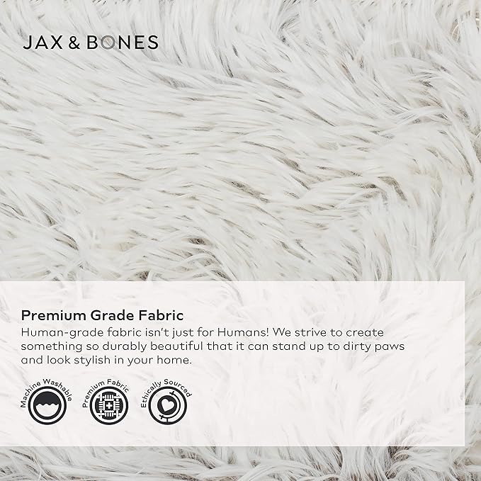 Jax & Bones Dog Napper - Machine Washable Shag Bed for Dogs - Extra Heavy Duty Bolstered Sides - Small White Dog Mat | 24 x 21 Inches