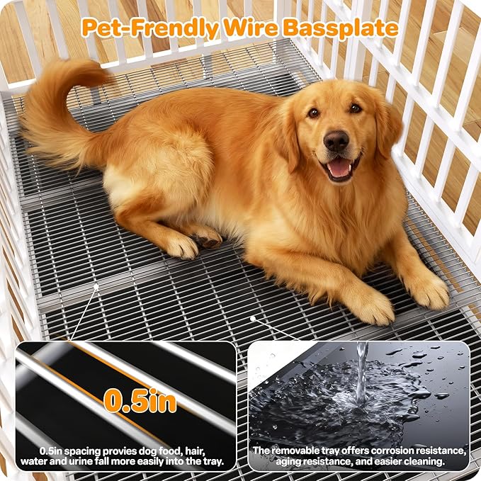 Heavy Duty Indestructible Dog Crate 48 Inch with Removable Tray, Sizes & Colors Optional, Escape Proof Double Door High Anxiety Cage Indoor, Kennel with Wheels for Large Dogs, XL XXL XXL