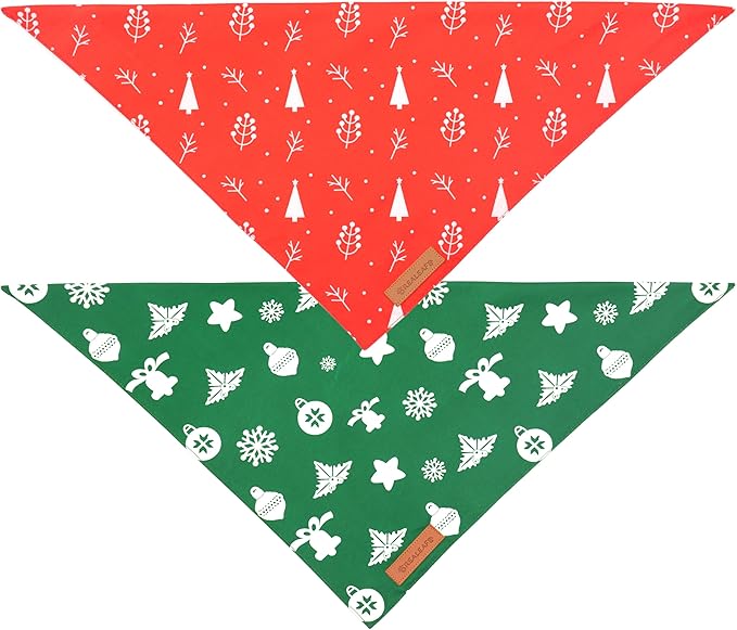 Realeaf Christmas Dog Bandanas 2 Pack, Reversible Red Green Pet Scarf for Boy and Girl, Premium Durable Fabric, Xmas Holiday Bandana for Small Medium Large and Extra Large Dogs (Large)