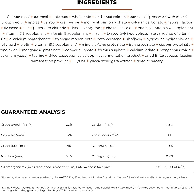 Go! Solutions Skin + Coat Care, Dry Dog Food, Salmon Recipe with Grains, 12 lb Bag