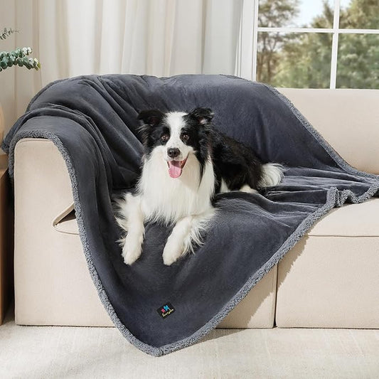 Waterproof Pet Blanket, Liquid Pee Proof Dog Blanket for Sofa Bed Couch, Reversible Sherpa Fleece Furniture Protector Cover for Small Medium Large Dogs Cats, Dark Gray Large（65" x 57"）