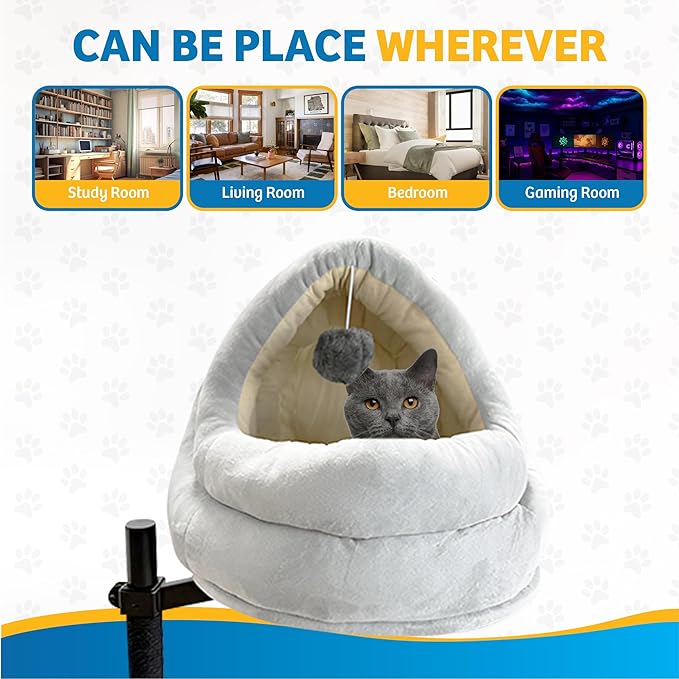 Cat Desk Bed with Scratching Post – Elevated Modern Perch for Desk, Window, or Shelf Use – Dual-Purpose Flat Surface or Plush Bed for Napping & Lounging – Space-Saving Indoor Cat Furniture